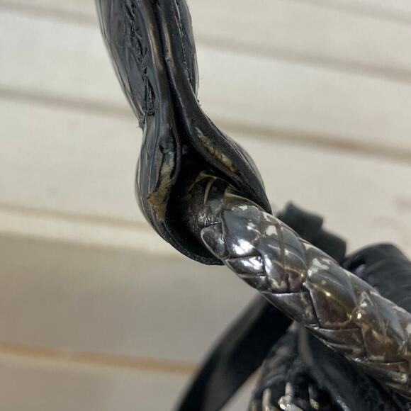 BRIGHTON LARGE BLACK LEATHER, ANIMAL PRINT TRIM SHOULDER BAG - Picture 8 of 16